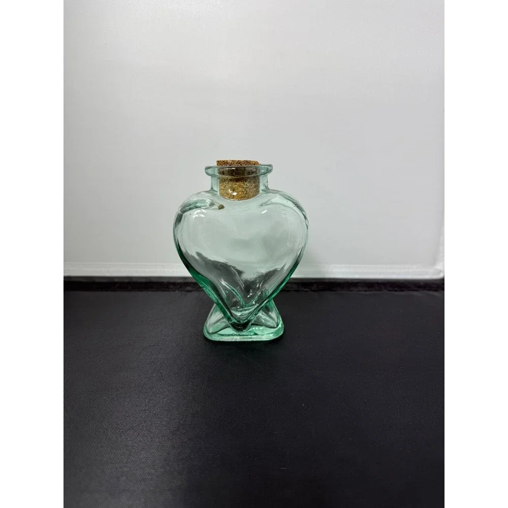 Heart Shaped Glass Bottle Jar‎ with Cork Stopper Made in Spain Decorative vase